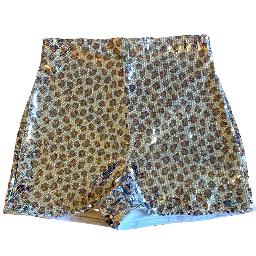 Roma High Waisted Cheetah Print Sequin Hot Shorts - Medium